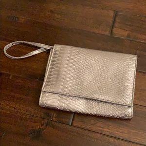 Neiman Marcus Silver Snakeskin Textured Clutch